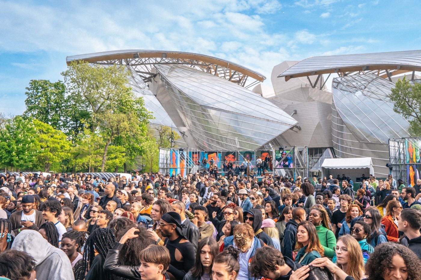 Crowd In Front Of The Louis Vuitton Foundation Building In Paris
